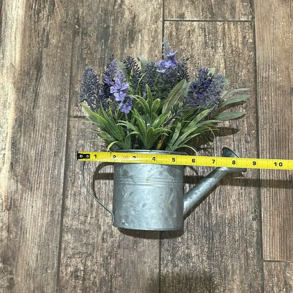 Lavender and Greenery in Silver Watering Can
